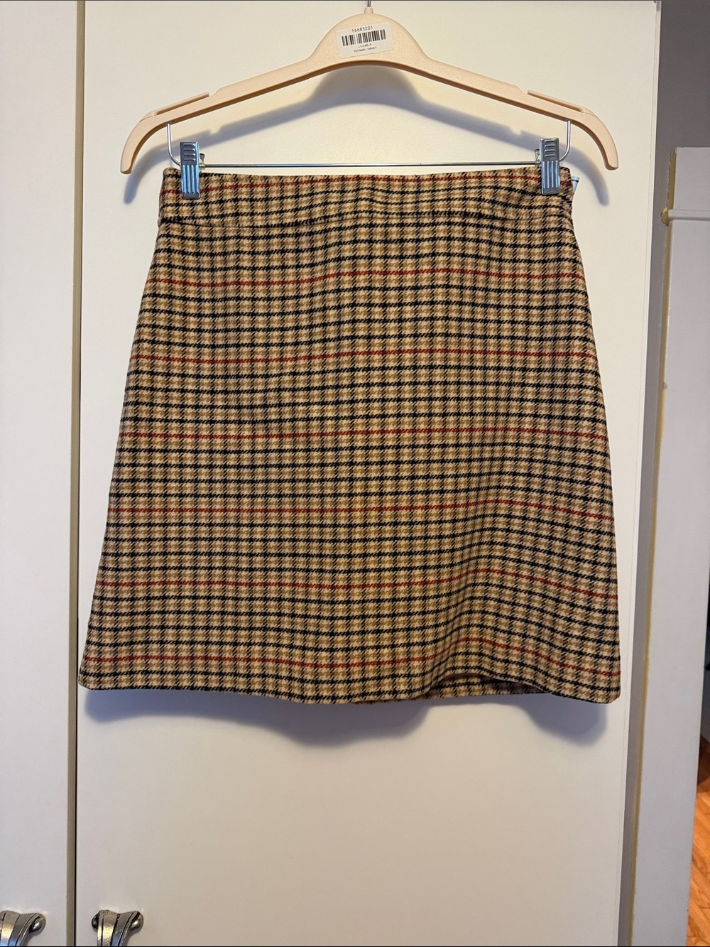 J. Crew Plaid A-Line Skirt in Beige, Black & Red